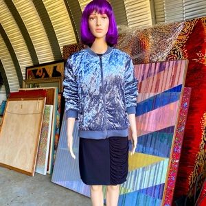 Jade & Ivory Blue Crushed Velvet Bomber Jacket